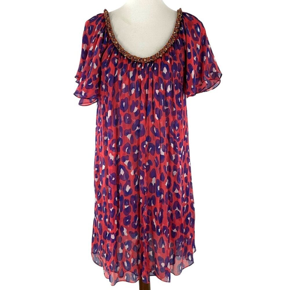 Diane von Furstenberg Soleil Swim Pink Leopard Print Chiffon Cover-up/Dress M - Picture 1 of 5